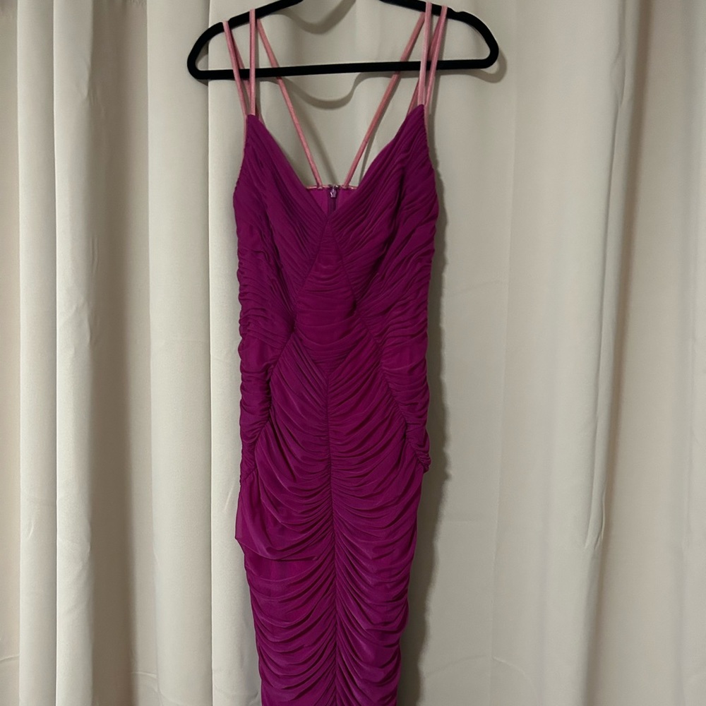 Tadashi Collection Mesh Strappy Magenta Bandage Bodycon Mini Midi Dress